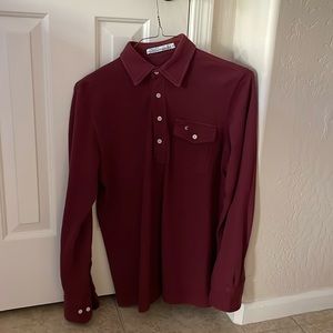 Criquet Pique players polo long sleeve polo. Maroon.